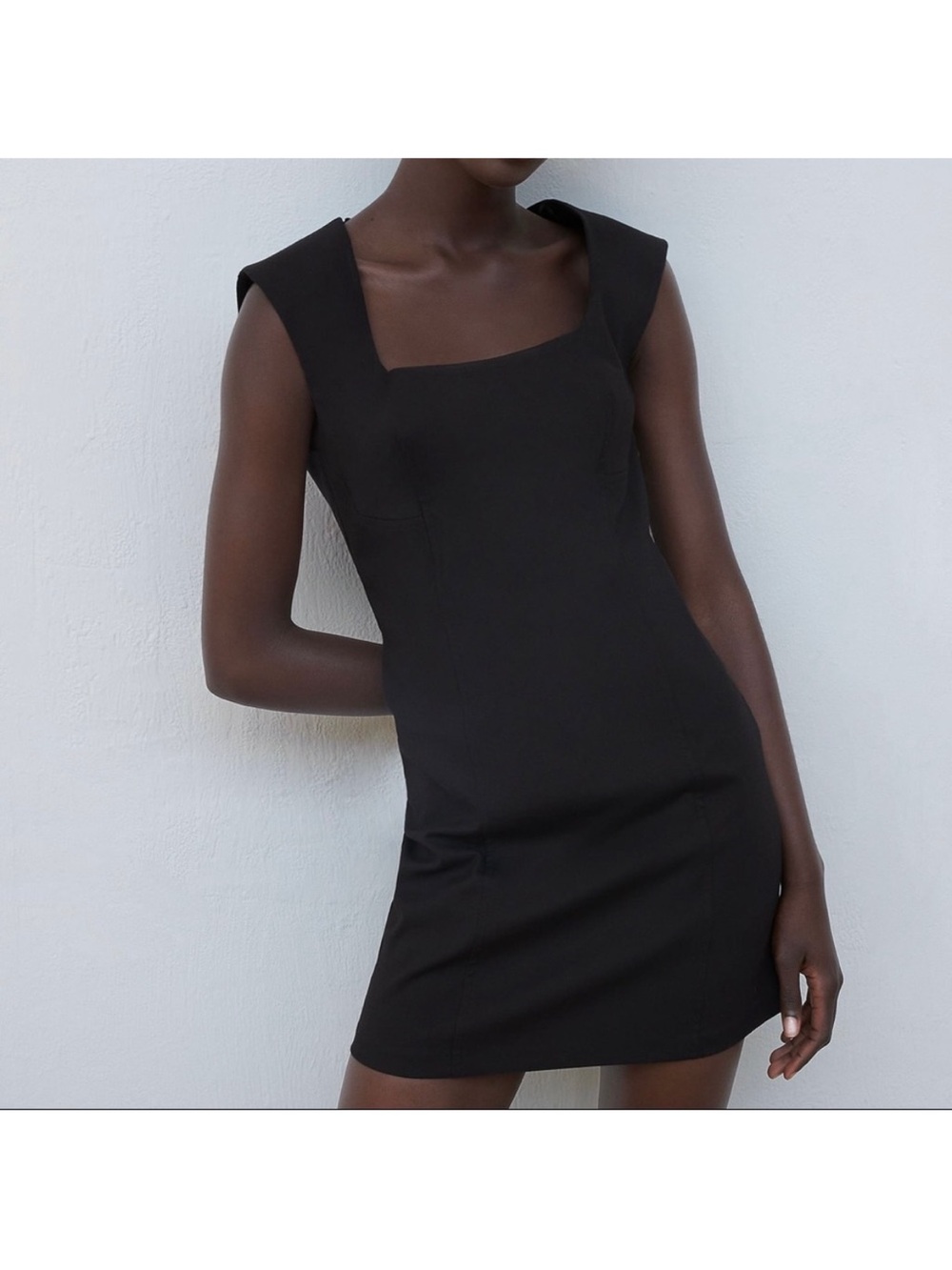 Zara Black Square Neck Bodycon Mini Dress - Picture 6 of 10